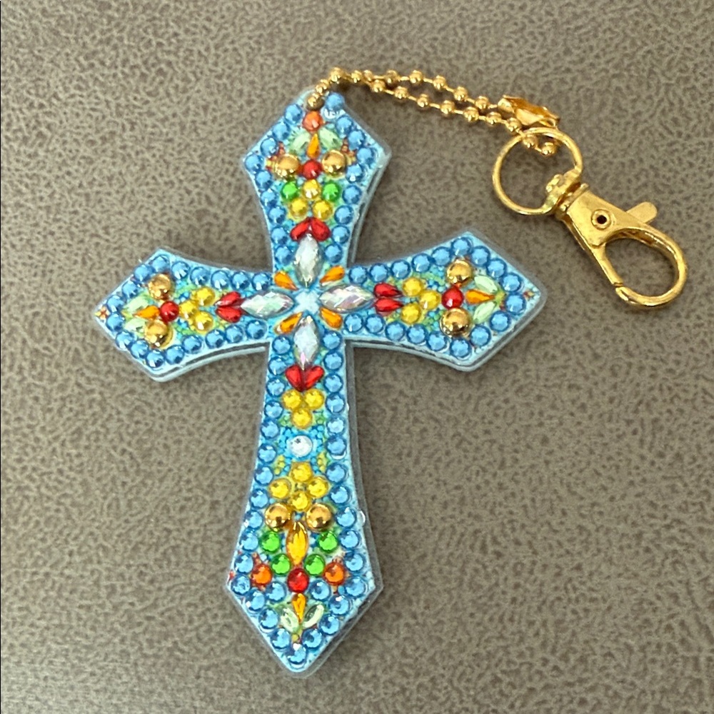 Vibrant Beaded Cross Keychain